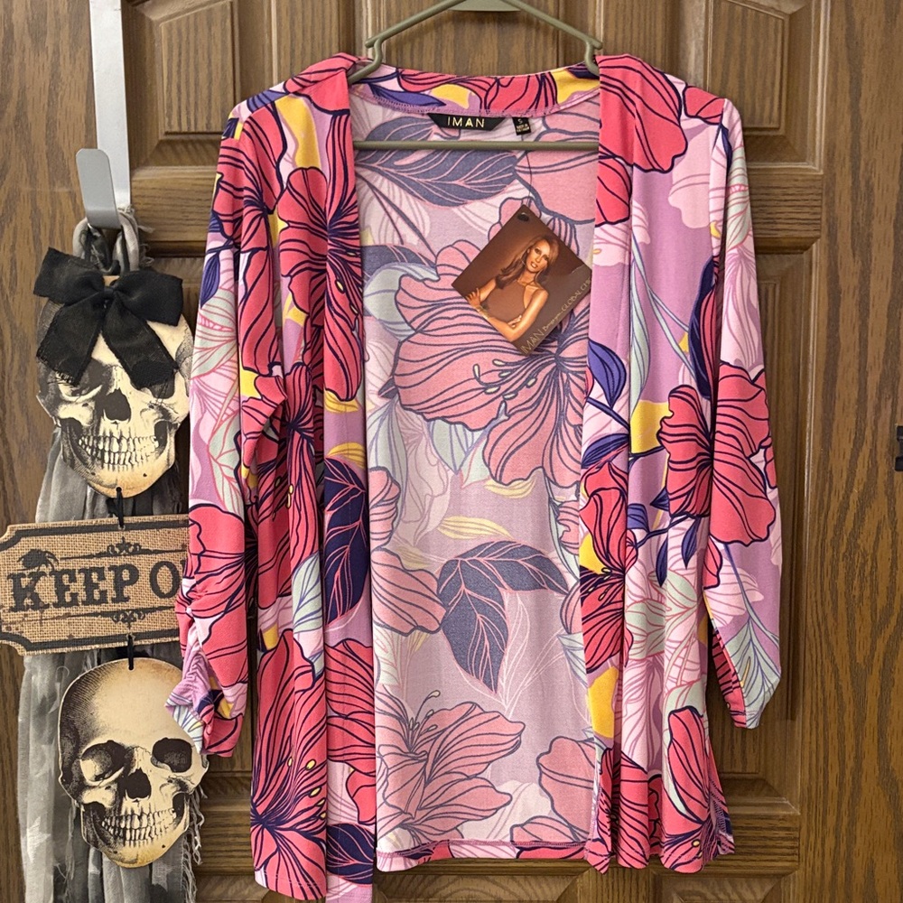 IMAN Multicolor Floral Open Cardigan - Picture 1 of 7